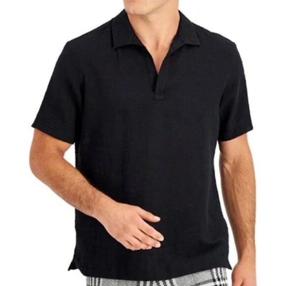 INC International Concepts Short Sleeve Collared Tee Shirt - Deep Black - Medium - Picture 7 of 7